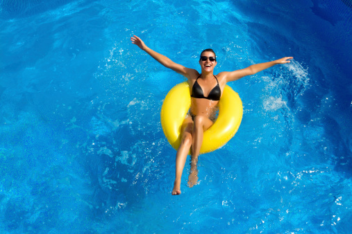 woman on pool float