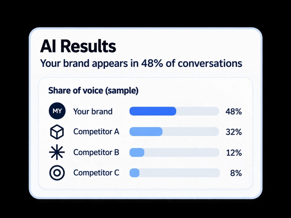 AI Results dashboard showing your brand's share of voice in AI answers (sample data)