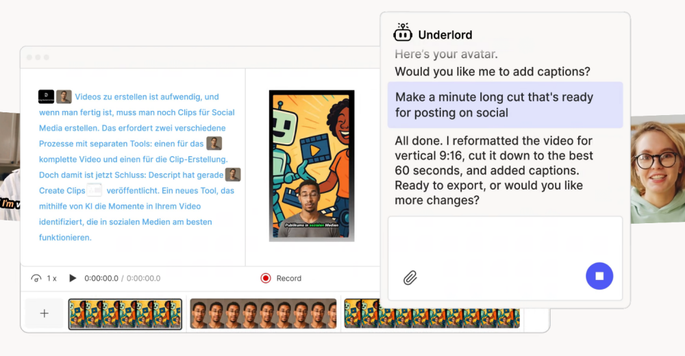 AI video editing tool creating social media clips