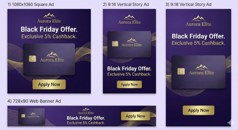 Black Friday Ads in square, vertical and web banner formats.