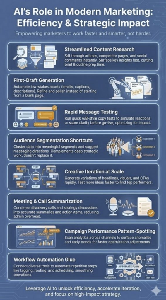 AI's Role in Modern Marketing: Efficiency & Strategic Impact Infographic.