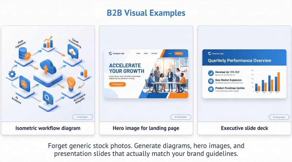 B2B AI-Generated Visuals: Diagram, Hero, Slide Deck