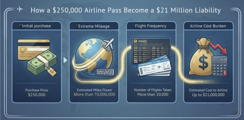 Infographic: $250,000 Airline Pass to $21M Liability Explained