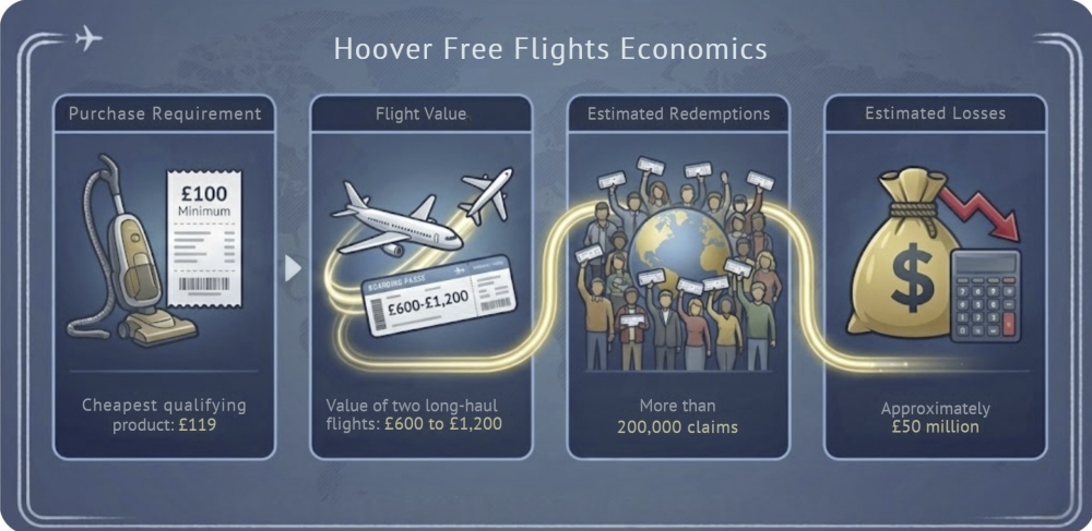 Infographic: Hoover Free Flights Economics and £50M Losses Explained
