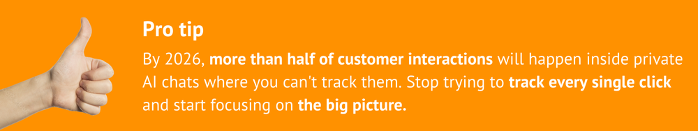 Pro tip orange banner: By 2026 over half of customer interactions in private AI chats