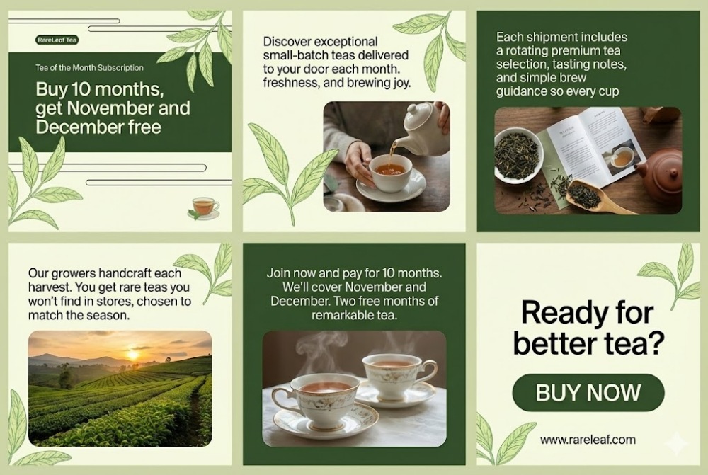 RareLeaf Tea Subscription Promo: Buy 10 Months, Get November & December Free.