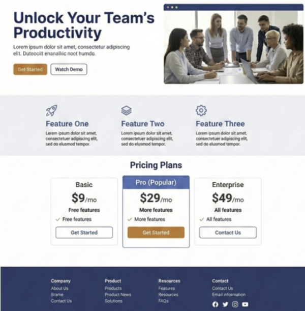 SaaS Landing Page: Unlock Team Productivity with Pricing Plans.