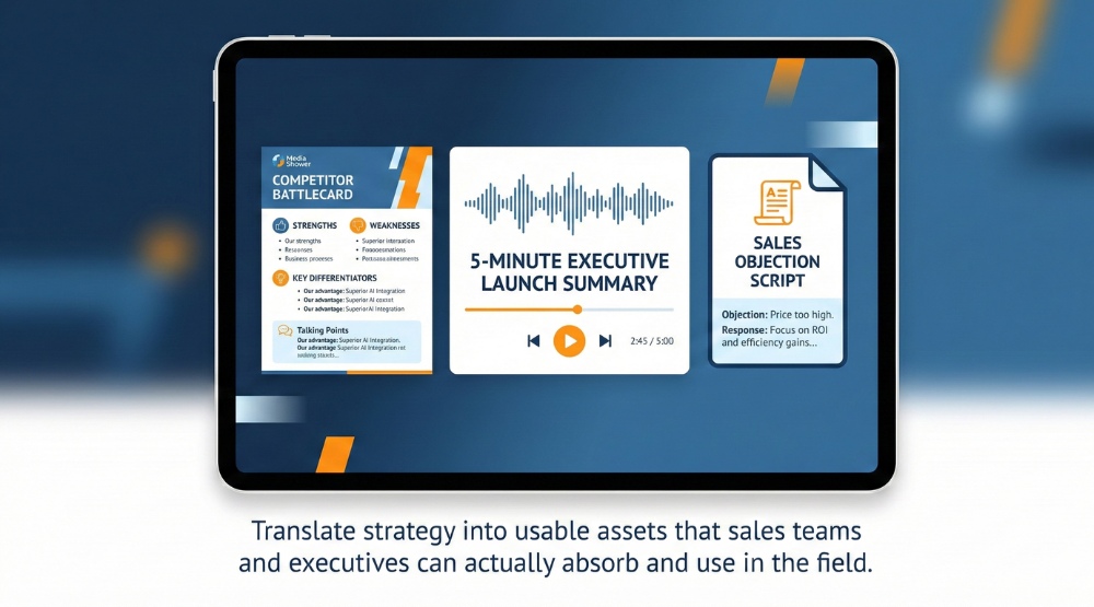 Tablet Showing Competitor Battlecard and Launch Summary