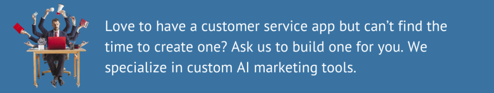 Overwhelmed businessman with customer requests, AI marketing tools ad