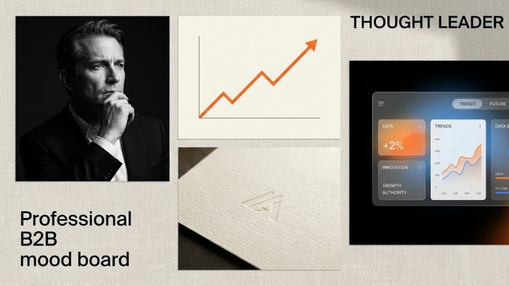 Professional B2B thought leader mood board with growth charts