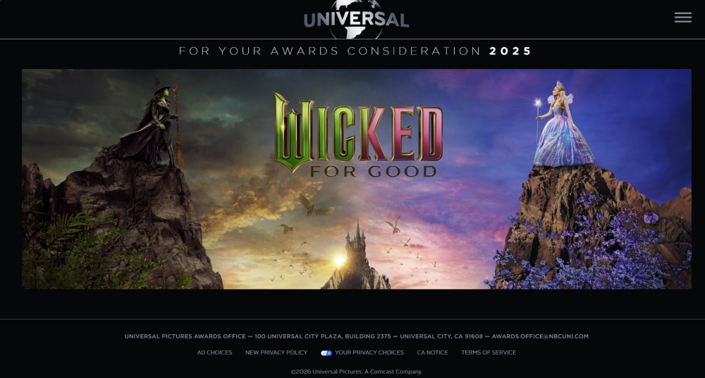 Wicked 2025 awards consideration banner Elphaba and Glinda
