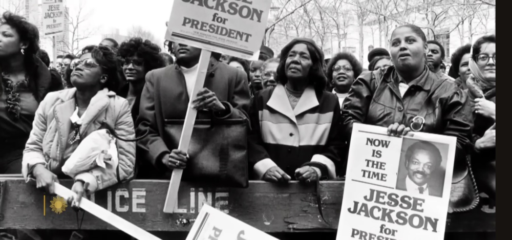 Crowd supporting Jesse Jackson for president in 1980s rally