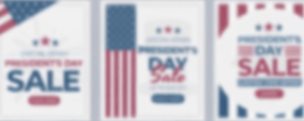 Three President's Day sale banners with American flag designs and red blue text.