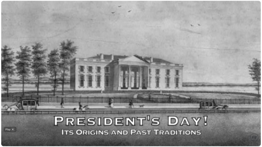 Vintage illustration of the White House for President's Day origins and traditions.