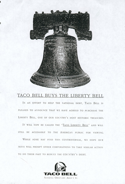 1996 Taco Bell Liberty Bell April Fools Day print ad