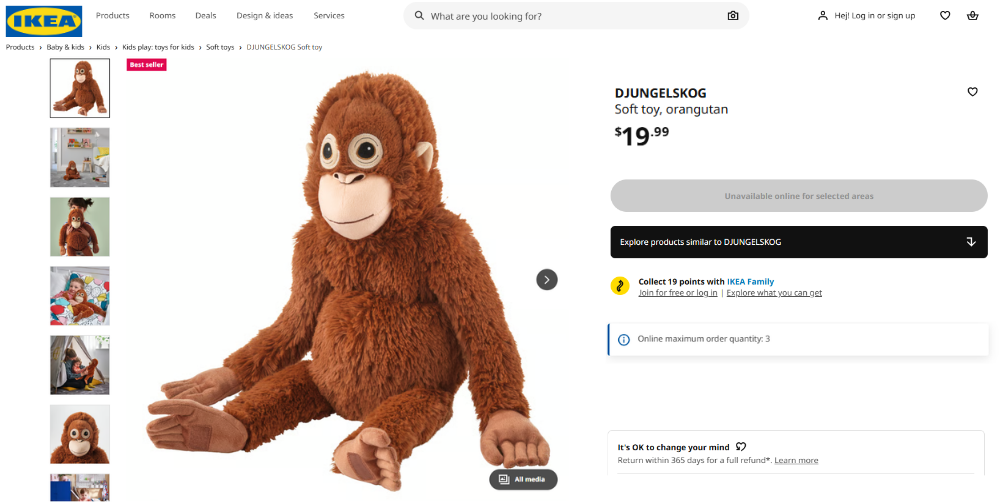 Cute DJUNGELSKOG orangutan soft toy from IKEA, best seller plush