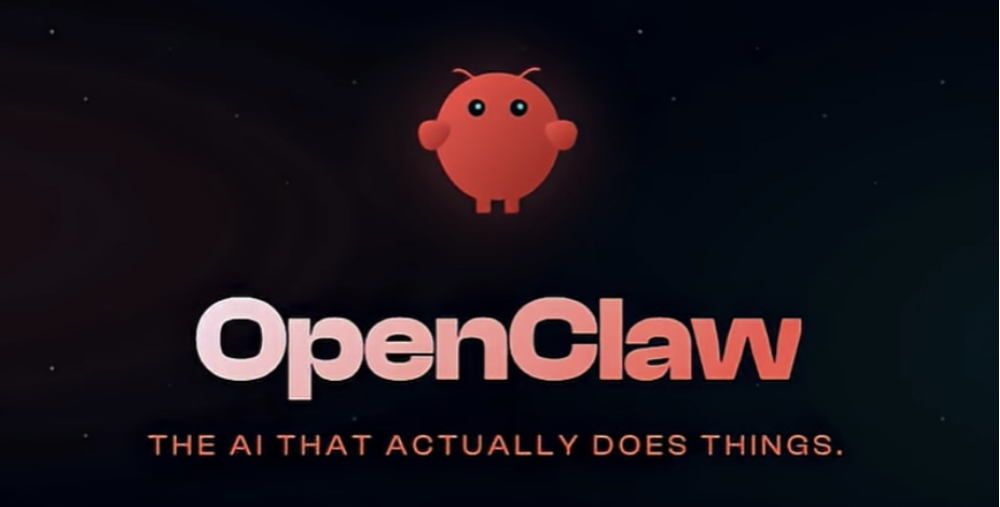 OpenClaw logo: The AI that actually does things, with red robot mascot