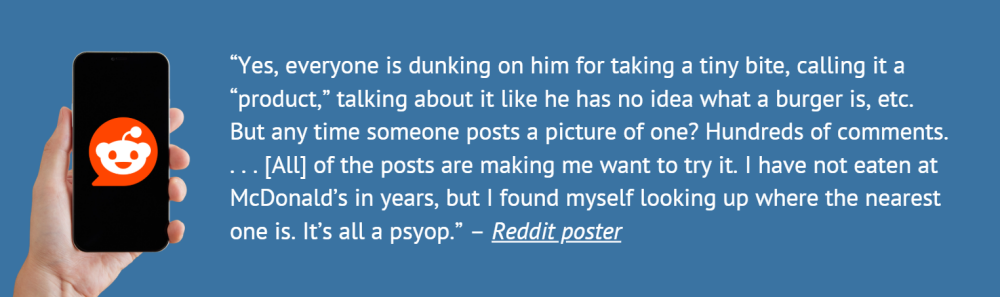 Reddit Quote on McDonald's Big Mac Challenge Psyop Meme