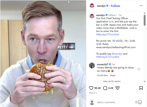 Wendy's Chief Tasting Officer Eating Burger Contest Post
