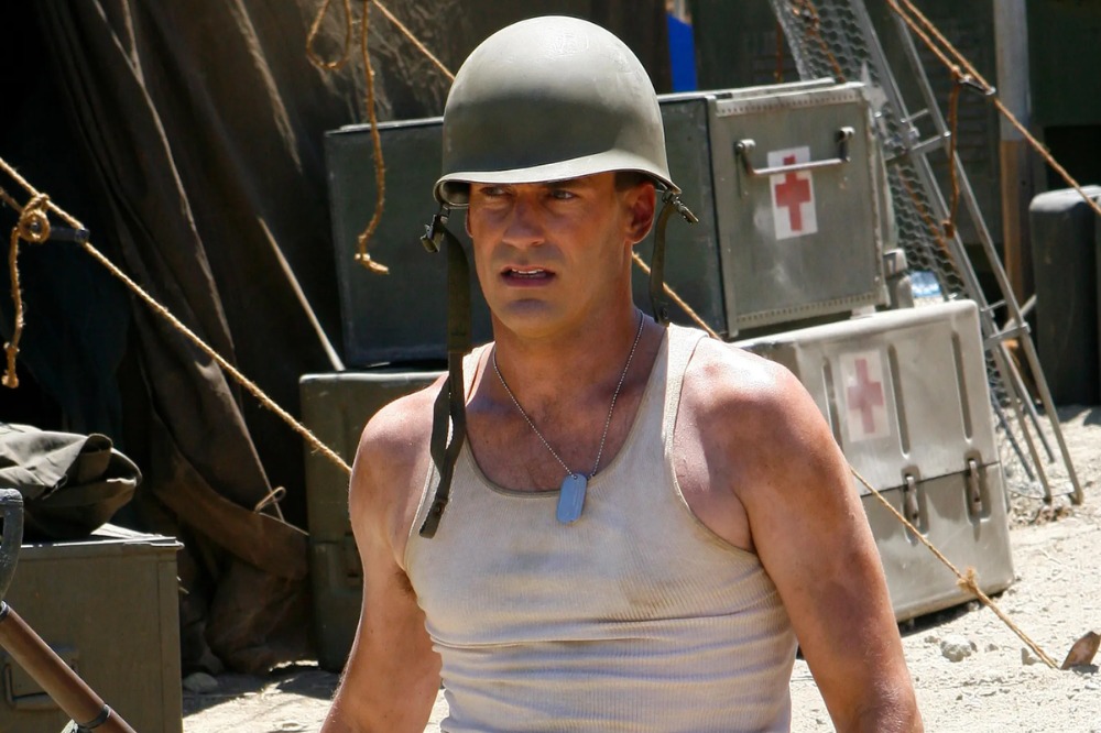 Jon Hamm as Don Draper in Korean War military camp scene, Mad Men TV series