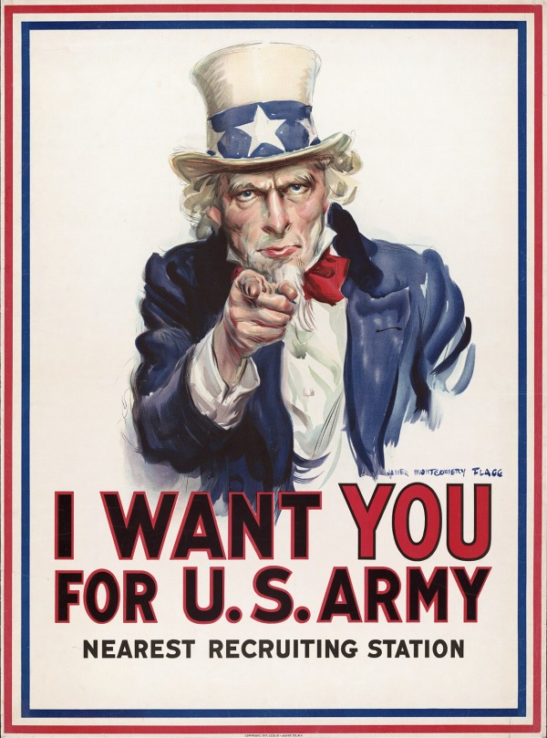 Uncle Sam "I Want You" U.S. Army recruiting poster by James Montgomery Flagg