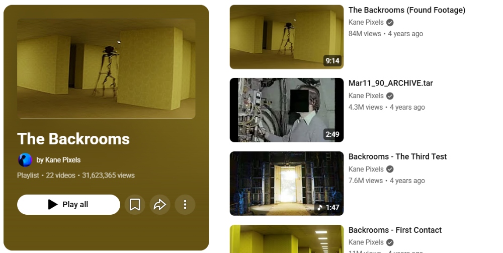 The Backrooms YouTube playlist by Kane Pixels, 22 videos