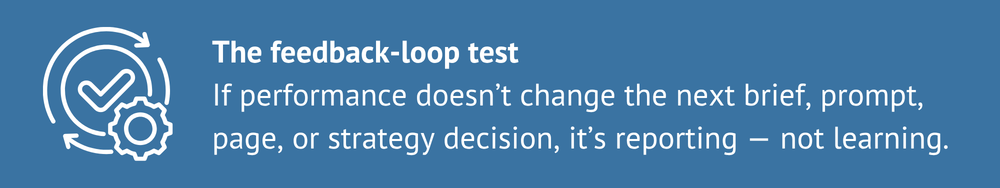 Feedback-loop test: does performance data change your next decision?