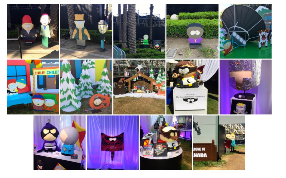 South Park character cutouts and displays at outdoor fan event