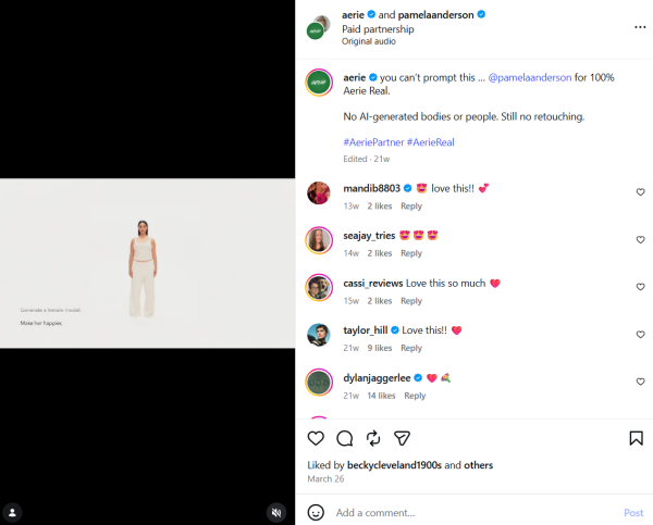 aerie and pamelaanderson instagram post.