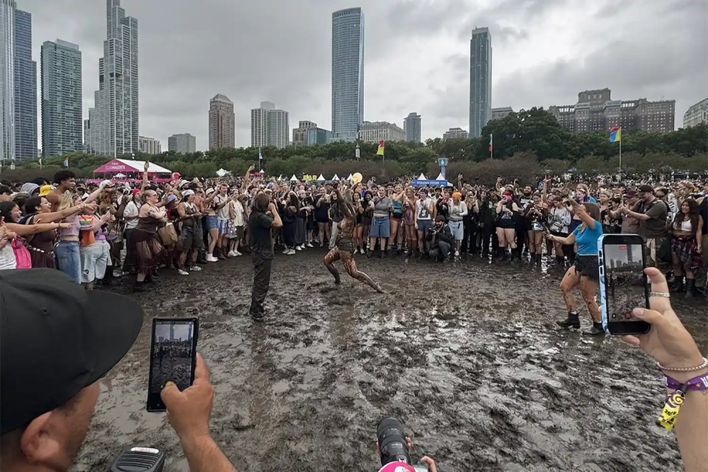 Women mud wrestling.