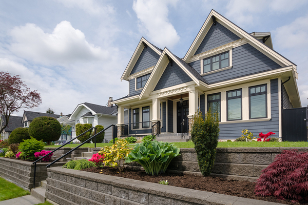 Gray house with white trim.