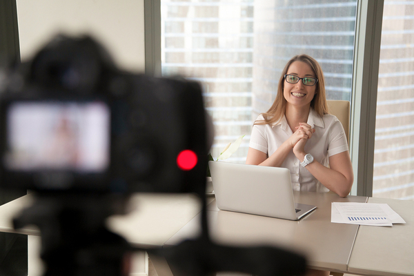 Woman making a business video for digital marketing content.