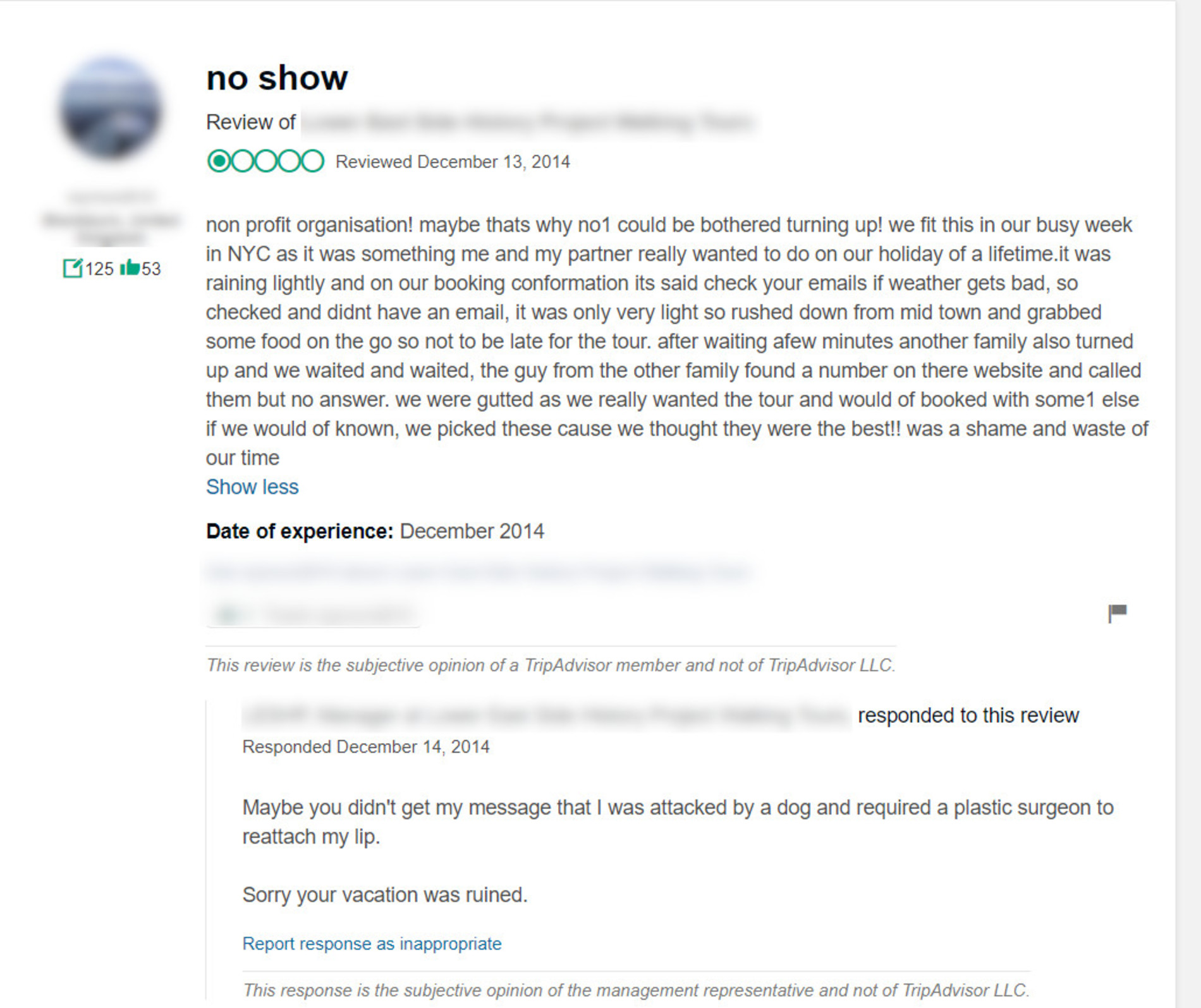 Negative review left online.