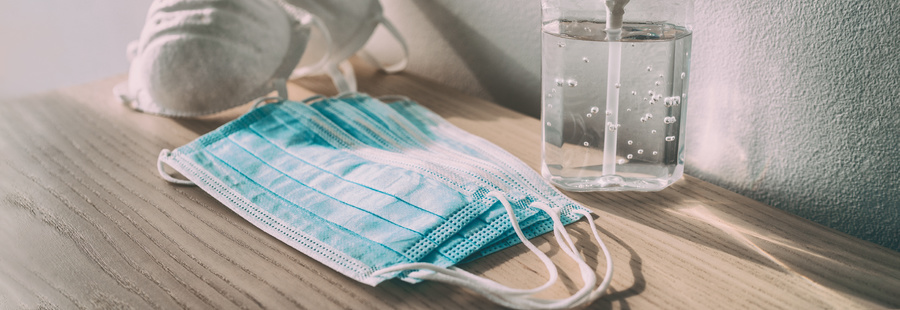 Protective face masks and hand sanitizer.
