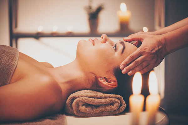 Woman having a scalp massage.