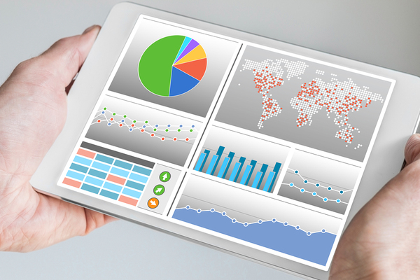 Tablet displaying charts and graphs.