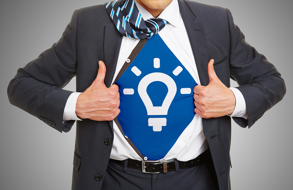 Man with bright idea shirt.