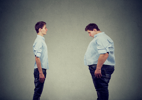Thin teen and overweight teen.