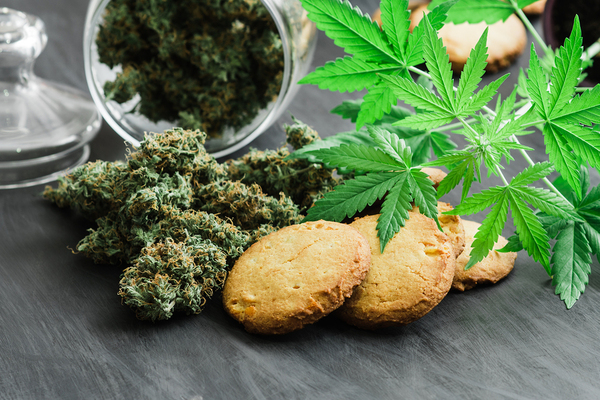 Marijuana buds, cookies and plants.