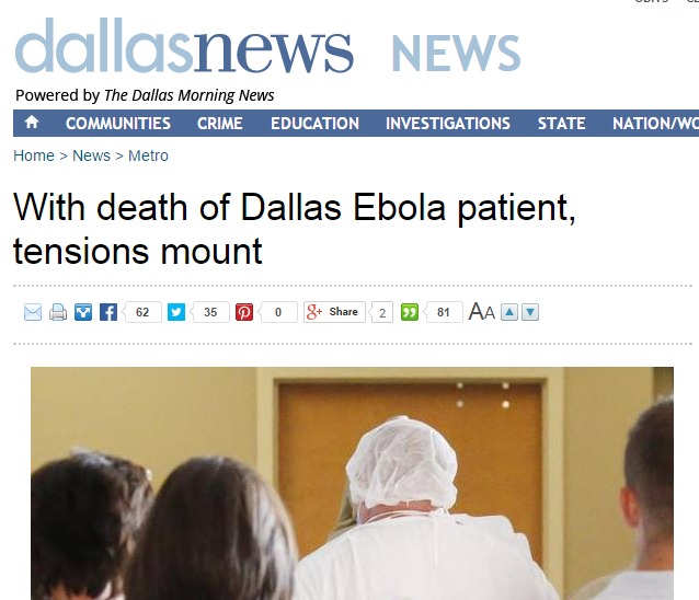 Dallas Morning News Story Released Shortly after Death of Ebola Patient Dallas Morning news story after Ebola death (big data for public health)