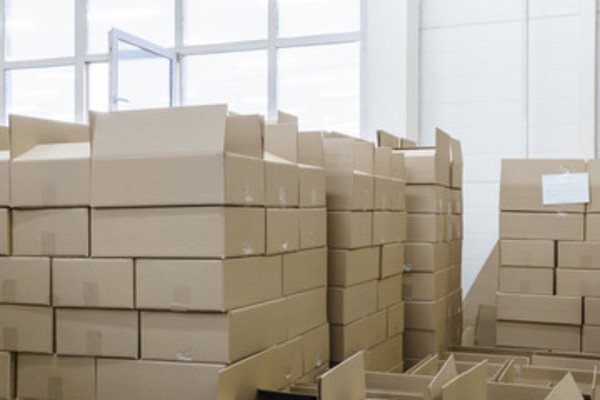 Stacks of cardboard packages.