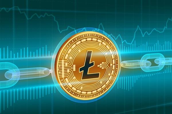 Gold coin with the Litecoin symbol.