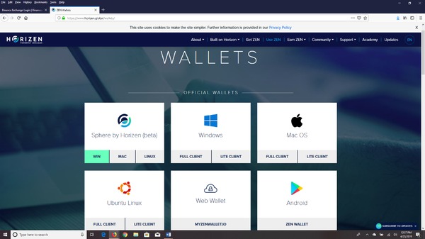 Horizen Wallets page.