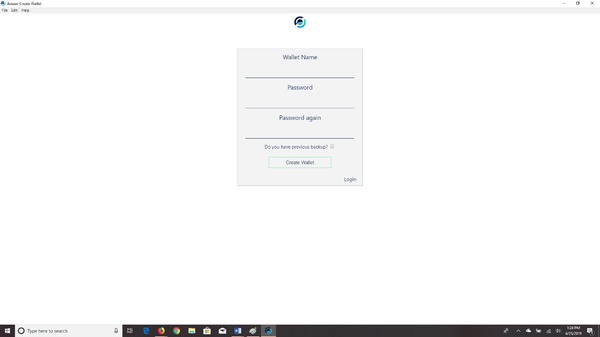 Horizen create user name and password page.