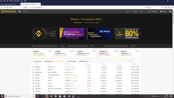 Binance home page.