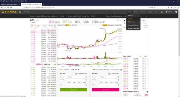 Binance Funds deposit page.