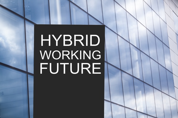Hybrid working future sign.