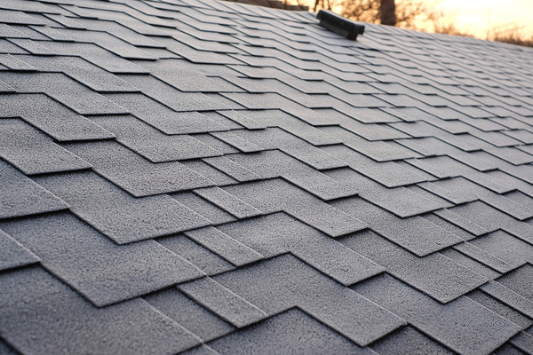 Roof with shingles.