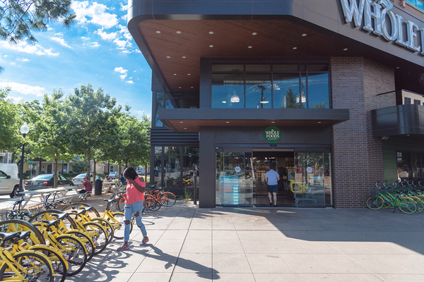 Outside view of Whole Foods supermarket.