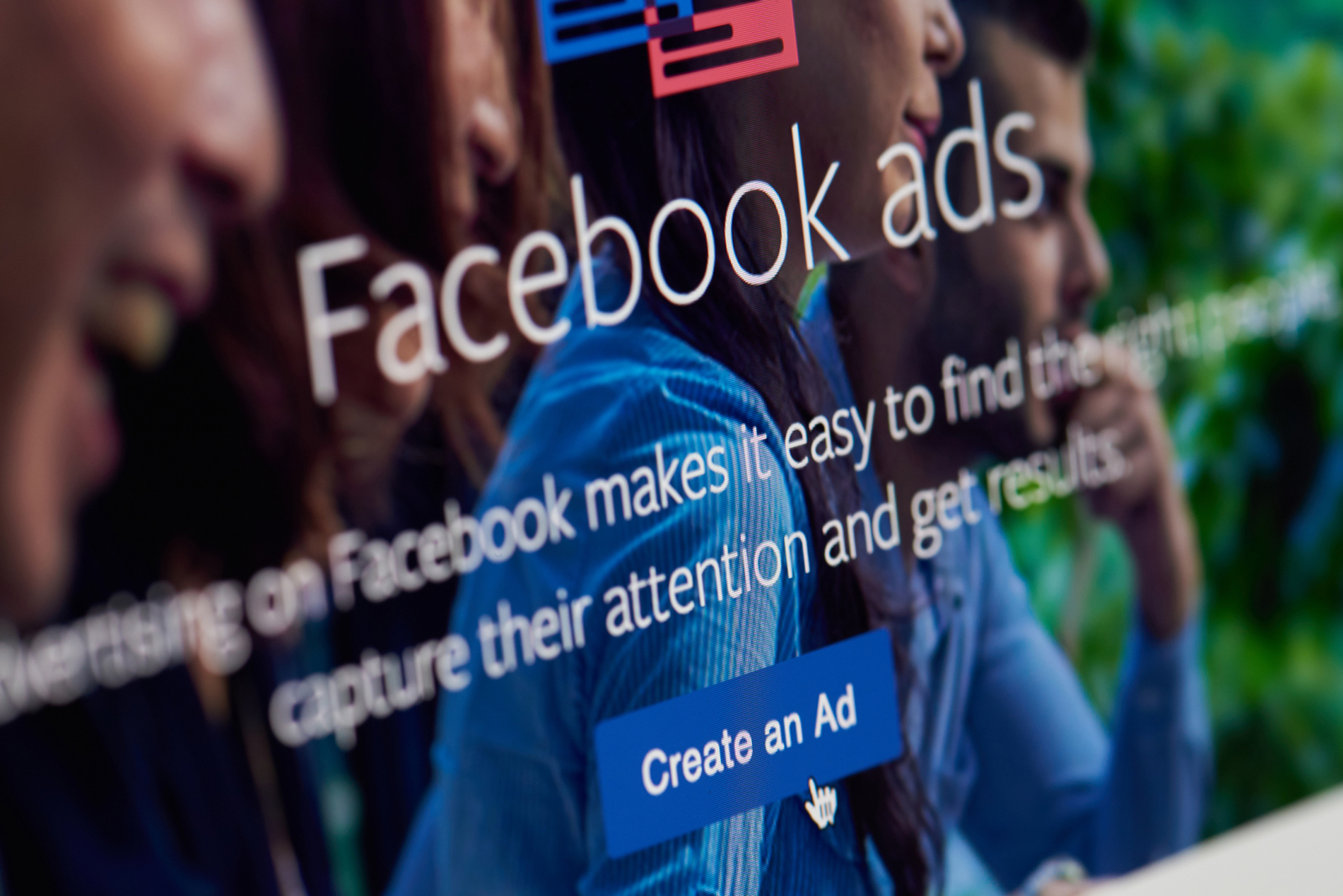 Computer screen with Facebook ads page on display. Computer screen with Facebook ads page on display.